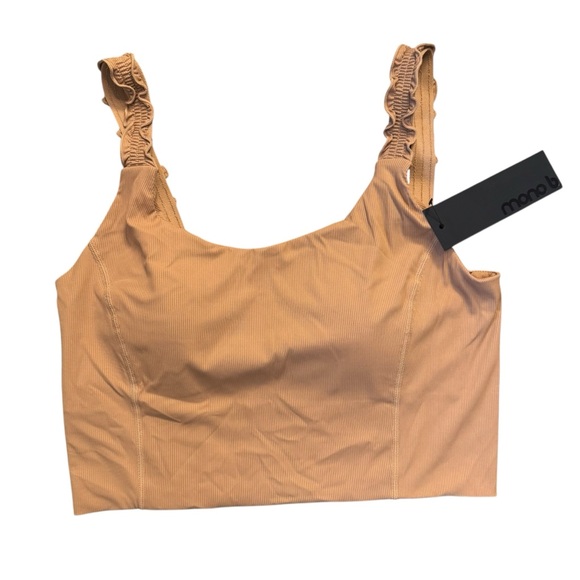Mono B ribbed crop top NWT LARGE nude tan ruffled seamless activewear bralette - Picture 1 of 7